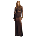 Langes transparentes Kleid mit asymmetrischer Plisseefalte Transparente Ärmel und Lageneffekt Figurbetonter Schnitt Elegantes Abendkleid für mutige Frauen 4