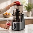 Langsame Saftpresse BioloMix 200 W mit Einfüllöffnung von 75 mm Kaltpressen Mit Eiscremesieb Grau Für Obst und Blattgemüse 10