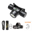 Lanterna frontal vermelha 2000 lm USB C recarregável com sensor 6 LED de dispersão 1 LED pontual 3 LED luz vermelha 130° rotativa bateria 18650 2