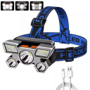 Lanternă frontală LED puternică cu încărcare micro USB, 5 moduri de iluminare, lanternă frontală reglabilă la 90° cu lumină principală și laterală 1