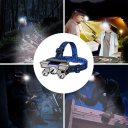 Lanternă frontală LED puternică cu încărcare micro USB, 5 moduri de iluminare, lanternă frontală reglabilă la 90° cu lumină principală și laterală 2