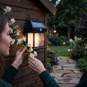 Lanterna solar de parede com sensor de movimento 13,6 x 9,6 cm Preta IP65 À prova de água 3 modos Luz quente para a parede 4
