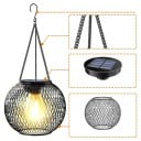 Lanterne suspendue solaire LED ronde en métal avec grille 15 × 16,5 cm + suspension 17 cm lumière chaude éclairage extérieur jardin 3