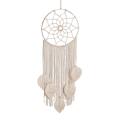 Lapač snov na stenu v boho štýle s obručou o priemere 30 cm a celkovou dĺžkou 85 cm s macramé listami, drevenými korálkami a strapcami v krémovej farbe 1