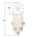 Lapač snov na stenu v boho štýle s obručou o priemere 30 cm a celkovou dĺžkou 85 cm s macramé listami, drevenými korálkami a strapcami v krémovej farbe 3