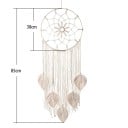 Lapač sogni da parete in stile boho con un cerchio di diametro 30 cm e lunghezza totale di 85 cm con foglie in macramé, perline di legno e frange 3