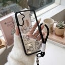Läpinäkyvä suojakuori rannekkeen kanssa Samsung Galaxy A25 Kestävä Käsin piirretty koiramotiivi Mustat reunat Kameran suoja Puhelimen kuori koirilla 3