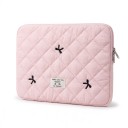 Laptophoes 13 tot 14 inch Gequilt met geborduurde strikjes 35 x 26 cm Pluche voering Voor MacBook 13 en 14 1