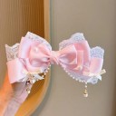 Large Hair Bow Approx. 15 cm Lace Pearls Metal Clip Fabric Decoration Elegant Hair Accessory 2