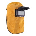 Lassershelm met opklapbare vizier 9 x 4 cm Hoofdomtrek 60 cm Hoogte 29 cm Leren masker met klittenband Geel Voor lassen 1