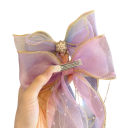 Lasten hiusrusetti helmitupsuilla 12 x 36 cm Elegantti klipsi Suuri rusetti Pitkä otsatukka Tyylikäs asuste tytöille 3
