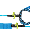Leash na paddleboard spirálový 240 cm se schovanou kapsičkou na klíče na suchý zip modrý poutko na nohu na SUP surf a vodní sporty 3