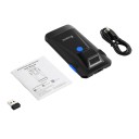 Lector de códigos de barras Bluetooth portátil 1D 2D QR con clip para teléfono, 1200 mAh, 2,4G y USB-C, negro, para almacén, tienda e inventario 3
