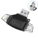 Lector de tarjetas de memoria 4 en 1 para teléfono y computadora Conectores Lightning USB-C Micro USB y USB 3.0 Para tarjetas SD y Micro SD 3