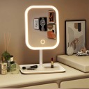 LED-cosmeticaspiegel met standaard 27 x 18 cm Touchbediening 270° draaibaar Drie lichttemperaturen Helderheidsgeheugen Oplaadbaar Wit of roze 4