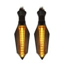 LED kierunkowskazy do motocykla 12 V Pomarańczowe światło Niebiesko świecące strzałki Czarne ciało 11,4 x 3,5 cm Śruba mocująca 8 mm Kabel 26 cm 2 1