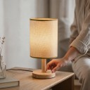 LED natlampe med stofskærm Dæmpbar 13 x 24 cm USB Base af bambus og træ Bordlampe til soveværelset 2