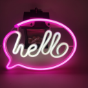 LED neon fali dekoráció hello 30 x 21,5 cm Fénytábla fehér szöveggel és rózsaszín buborékkal USB-ről vagy 3 db AA elemről 2
