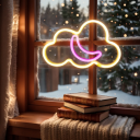 LED neonová nástěnná dekorace Tvar mraku s měsícem Svítící světlo na stěnu USB nebo 3x AA baterie Noční dětské světlo 2