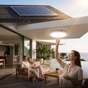 LED solární stropní světlo 400 W Krytí IP67 Průměr 280 mm Panel 180 x 270 mm Tělo z ABS a hliníku Bílé světlo 6000 K Na zahradu i k domu 6