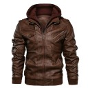 Lederjacke mit Reißverschluss Herbstjacke mit Kapuze Stylische Jacke mit Futter und Taschen Modische Jacke für die Stadt und fürs Motorrad 1