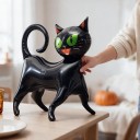 Légballon fekete macska Halloweeni dekoráció 60 x 65 cm Fóliás ballon Fekete zöld szemekkel Dekoráció Halloweenra és bulira 5