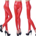 Leggings de moda para mujer confeccionados en piel sintética - Rojo 1