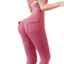 Leggings de sport pour femmes avec taille haute et poches Pantalons élastiques pour l'exercice Coupe ajustée Vêtements de fitness confortables 2