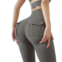 Leggings desportivas femininas com cintura alta e bolsos Calças elásticas para exercício Corte justo Roupa de fitness confortável 7