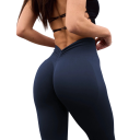 Leggings desportivas sem costuras para mulher com cintura alta Corte em V na barriga Calças de fitness elásticas para ioga Treino Ginásio Efeito push-up 8
