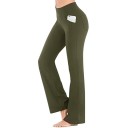 Leggings elásticos de cintura alta elegantes para mujer Piernas anchas Bolsillo lateral Pantalones largos y cómodos para uso diario 8