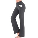 Leggings elásticos de cintura alta elegantes para mujer Piernas anchas Bolsillo lateral Pantalones largos y cómodos para uso diario 1