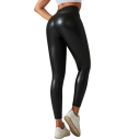 Leggings pretas femininas de pele sintética Calças justas brilhantes com cintura alta Leggings de imitação de pele sexy e elegantes para festas e uso diário 2