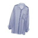 Leichtes, transparentes Damenhemd mit langen Ärmeln. Lockere Passform mit Kragen und Tasche. Elegantes Button-Down-Hemd für die Stadt und das Wasser. 2