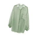 Leichtes, transparentes Damenhemd mit langen Ärmeln. Lockere Passform mit Kragen und Tasche. Elegantes Button-Down-Hemd für die Stadt und das Wasser. 4