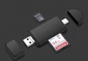 Leitor de cartões de memória 3 em 1 para telefone e computador Conectores USB-A USB-C e Micro USB Para cartões SD e Micro SD Interface USB 2.0 Preto 4