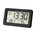 Let og slankt digitalt termometer og hygrometer med ur 9,6 x 1 x 5,8 cm Stort LCD-display Kan bruges på skrivebordet og på væggen Sort eller hvid farve 3