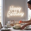 Letrero LED 3D de neón Feliz Cumpleaños 29 x 20,5 cm Alimentación USB 5 W Placa transparente y interruptor en el cable Luz blanca Para la celebración de cumpleaños 6