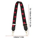 Leveä säädettävä musta olkahihna laukun 73–130 x 3,8 cm Punaisen sydämen kuviointi Olkahihna kankaasta Laukun varaosa crossbody 2