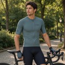 Ligero y transpirable maillot de ciclismo para hombre con manga corta y cremallera de longitud completa con mangas de malla y bolsillo 6