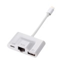 Lightning to Ethernet LAN and USB Adapter with Lightning Socket for iPhone Wired Network Connection up to 100 Mbps Compact Body White Design 1