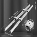 Lignes de guidage linéaires SBR16 ensemble 1000 mm 2 rails et 4 blocs de roulement dimensions 1000 x 90 x 45 mm argentés pour déplacement 2
