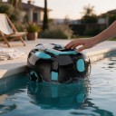 Limpiador de piscina robótico inalámbrico H1 Duración 120 min Motor 40 W Filtro 180 µm Cubo 3 l Estacionamiento automático Negro-turquesa 2