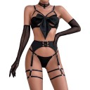 Lingerie sexy avec soutien-gorge à grand nœud et ceinture porte-jarretelles avec lacets et string complété par des porte-jarretelles 6