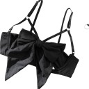 Lingerie sexy com grande laço e cinto de ligas com cordão e tanga complementada com ligas para as coxas e luvas longas 17