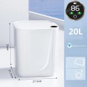 Lixeira inteligente branca 20 l com ecrã Tampa sem toque Carregamento USB C À prova de água Luz antibacteriana para o lar 2