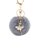 Llavero con bola de peluche y bailarina 8 cm Aleación metálica Peluche Elegante llavero accesorio de bolso mochila complemento de moda 4
