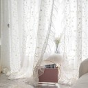 Lněná záclona s květinovou výšivkou a volánem, 150 × 240 cm, průsvitné plátno, průchodky, bílá, do obývacího pokoje i ložnice 2