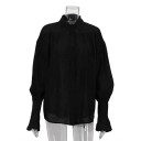 Lockere Damen Bluse mit Kragen Langarm Rüschenärmel Leichtes luftiges Material Eleganter Style für Sommer und Freizeit 2