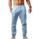 Lockere Herrenhose aus Baumwolle und Leinen, einfarbig, lässige Hose für den Sommer, luftige Hose, bequeme Passform für die Freizeit 2